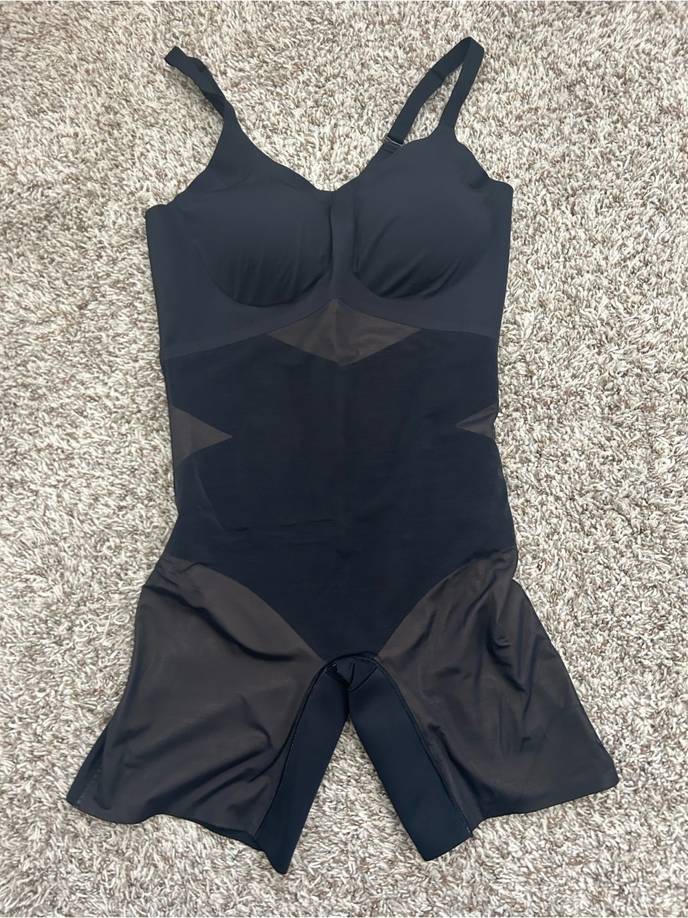 Honeylove Mid Thigh Sleeveless Bodysuit Womens Large Black Slimming Shapewear